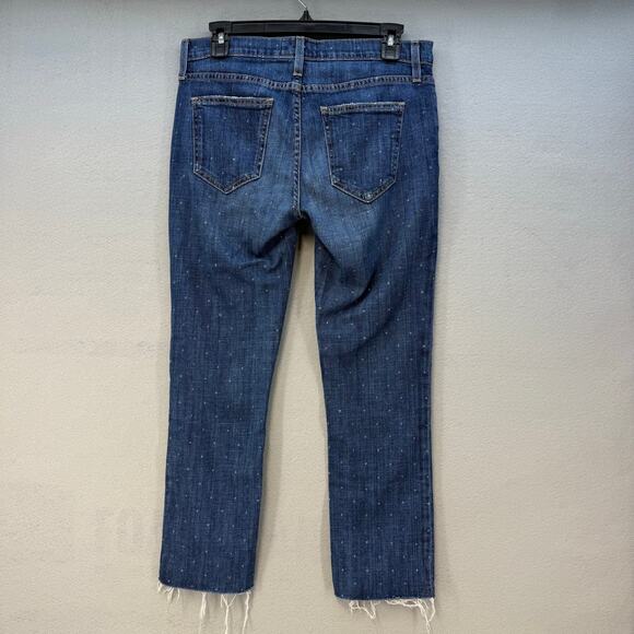 Current / Elliott Jeans Women's 26 (2) Blue Polka Dot Pattern Tapered Raw Hem - Picture 2 of 13